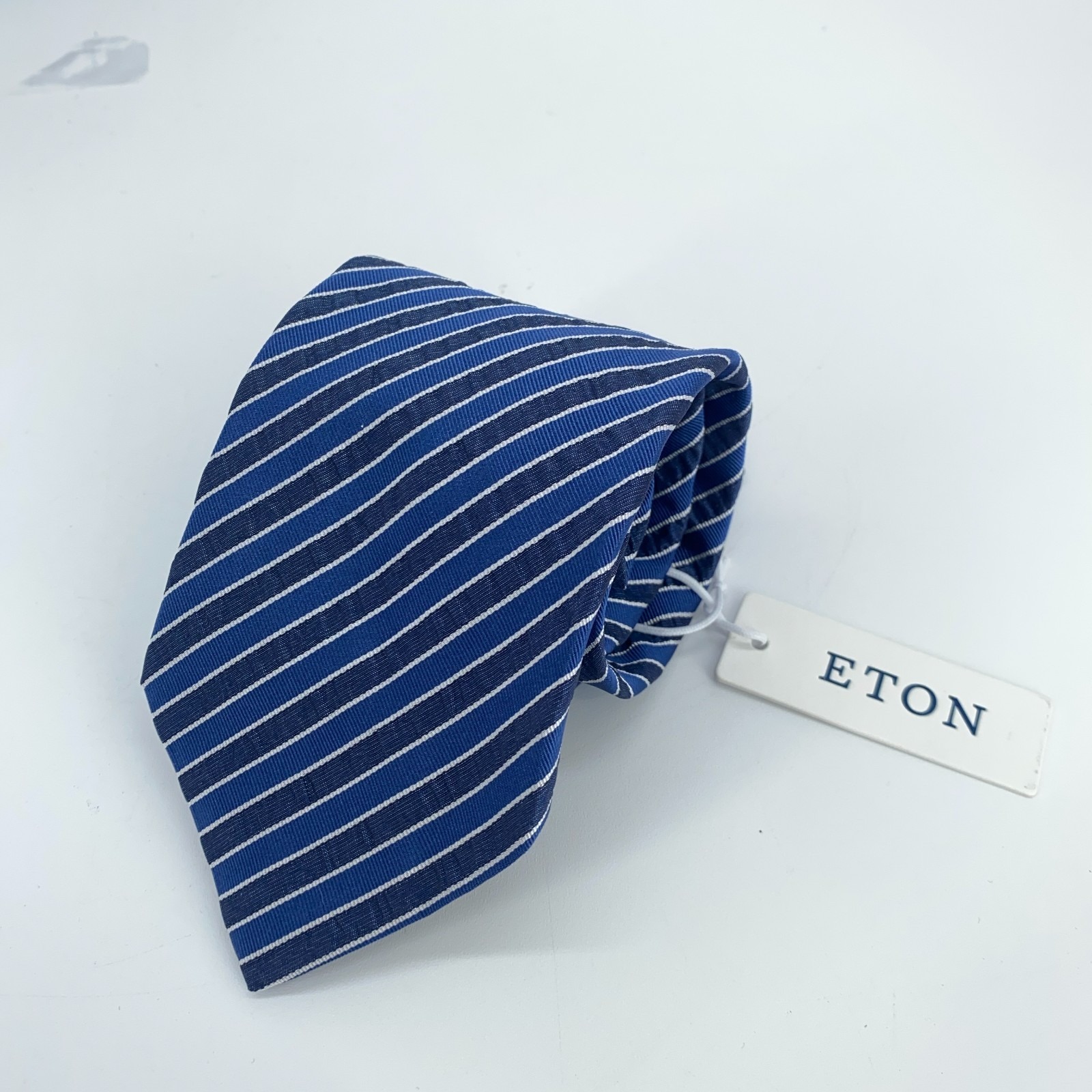 Eton Tie Men One Size Blue White Striped Silk Classic Fit Necktie Italy Made Nwt